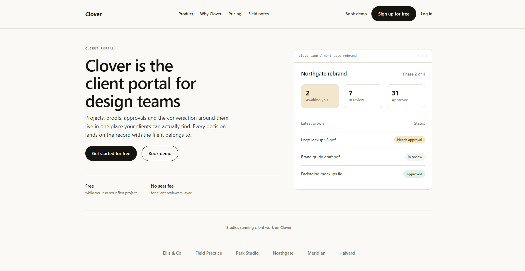 Clover client portal dashboard for design teams