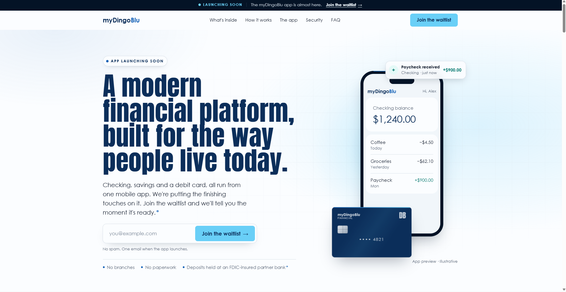 myDingoBlu pre-launch landing page